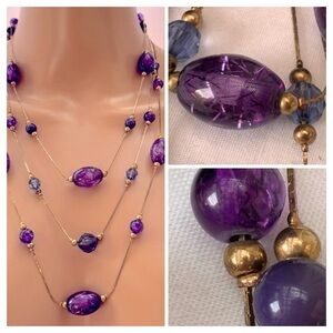 Vintage 1980s Purple & Gold Three-Layer
Statement Necklace